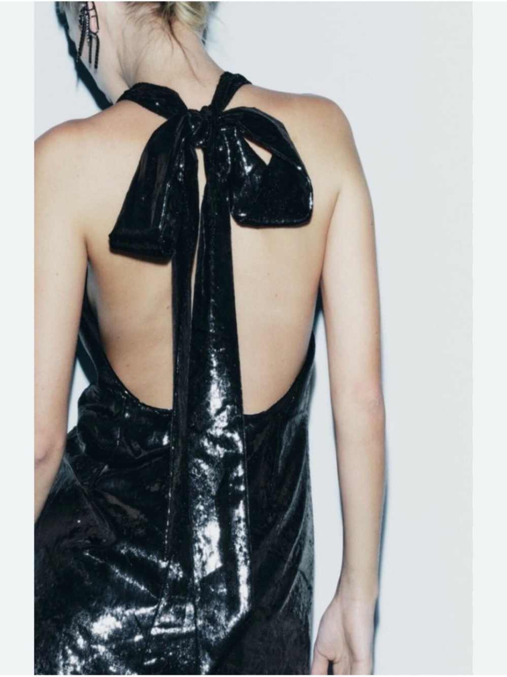 Black Shiny Halter Bow Back Dress - limited edition